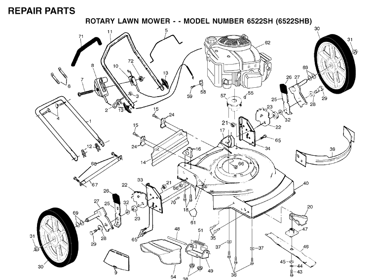 Repair Parts 2 Diagram and Parts List for 6522SH (954222718)(2001-10) Husqvarna Lawn Mower