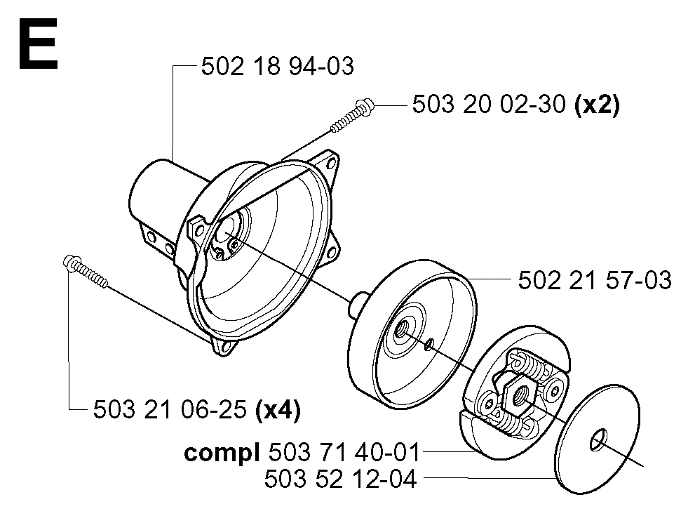 Clutch Diagram and Parts List for 225RJ 20004000001 & Above Husqvarna Trimmer