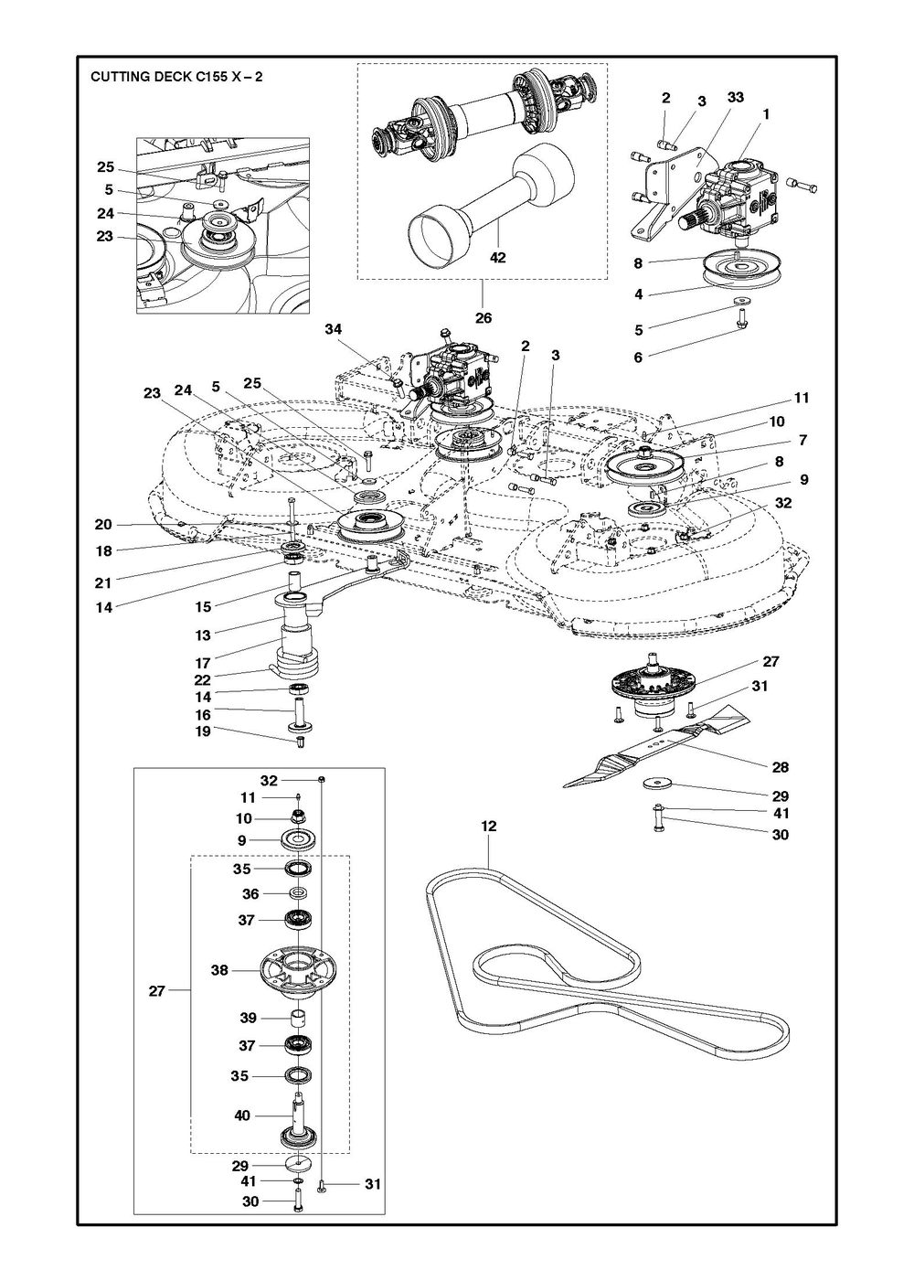61/155cm Cutting Deck Diagram and Parts List for 155XP500D  Husqvarna Lawn Tractor Accessories