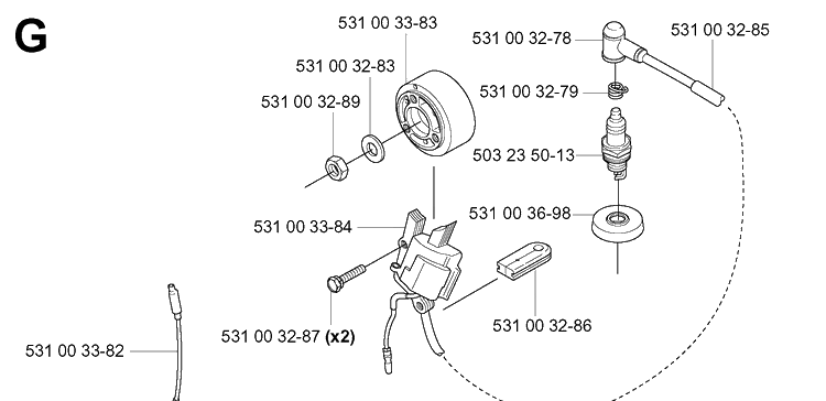Ignition System Diagram and Parts List for 155B 20014000001-20041499999 Husqvarna Leaf Blower / Vacuum
