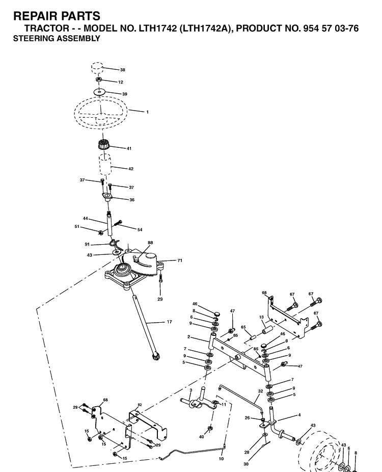 Steering Diagram and Parts List for LTH1742-LTH1742A 2002-11 Husqvarna Lawn Tractor
