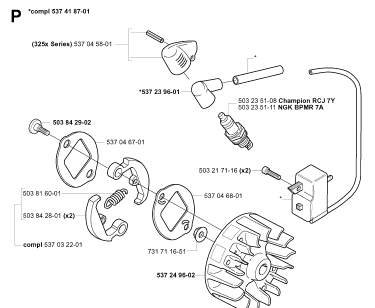 Ignition System And Clutch Diagram and Parts List for 325RDX 20051800001-Current Husqvarna Brush Cutter