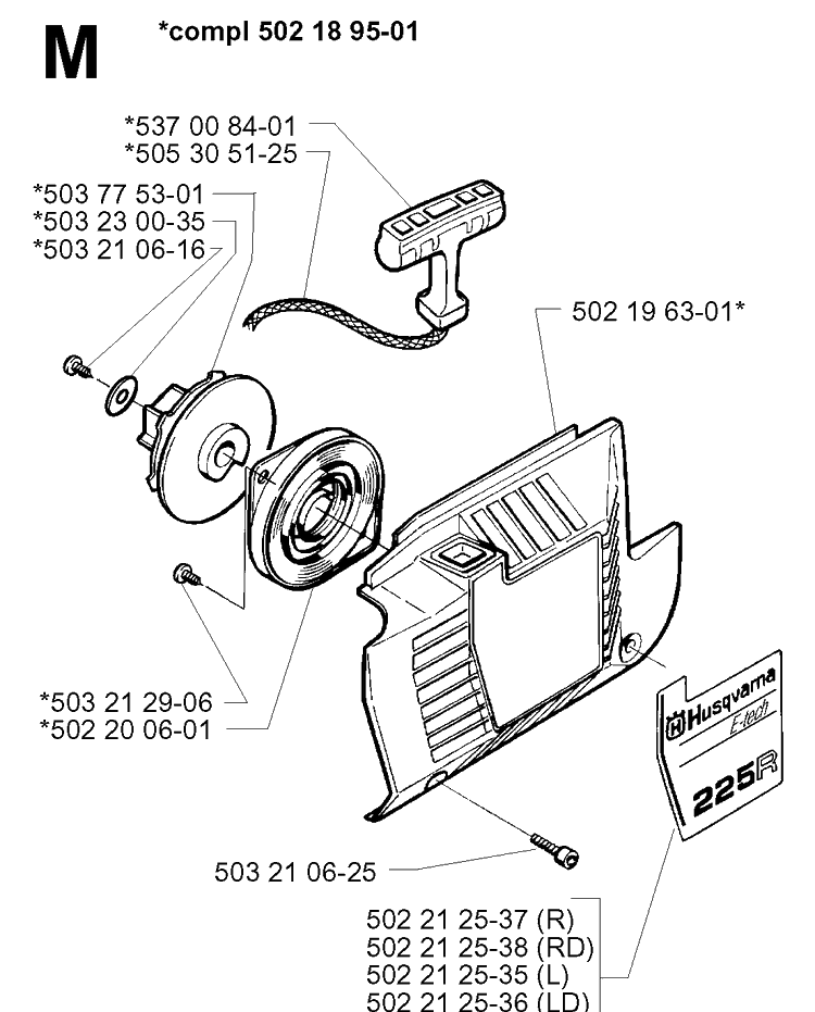 Starter Diagram and Parts List for 227RD 19993600001-20004000000 Husqvarna Brush Cutter