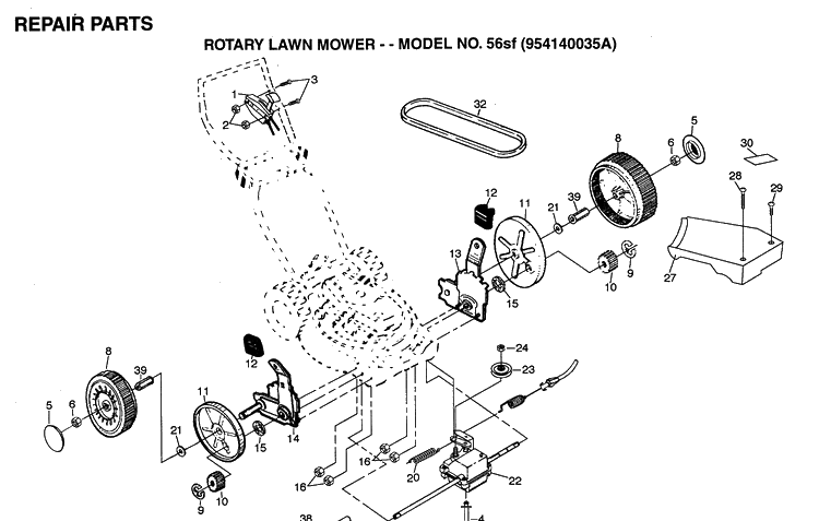 Repair Parts 2 Diagram and Parts List for 56SF (954140035)(1996-10) Husqvarna Lawn Mower
