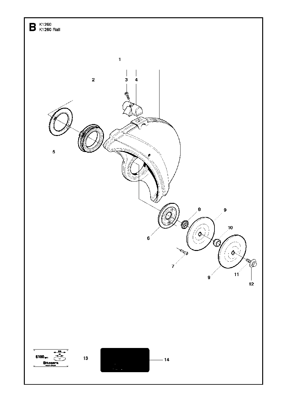 Wheels And Tires Diagram and Parts List for K1260RAIL 2010-10 Husqvarna Circular Saw