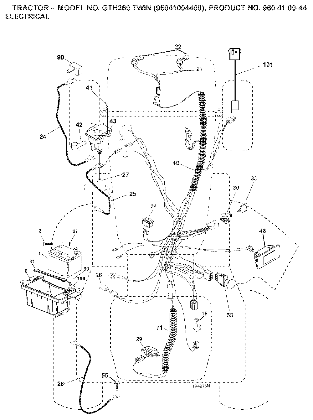 Electrical Diagram and Parts List for GTH260TWIN (96041004400, 960410044)(2007-02) Husqvarna Lawn Tractor