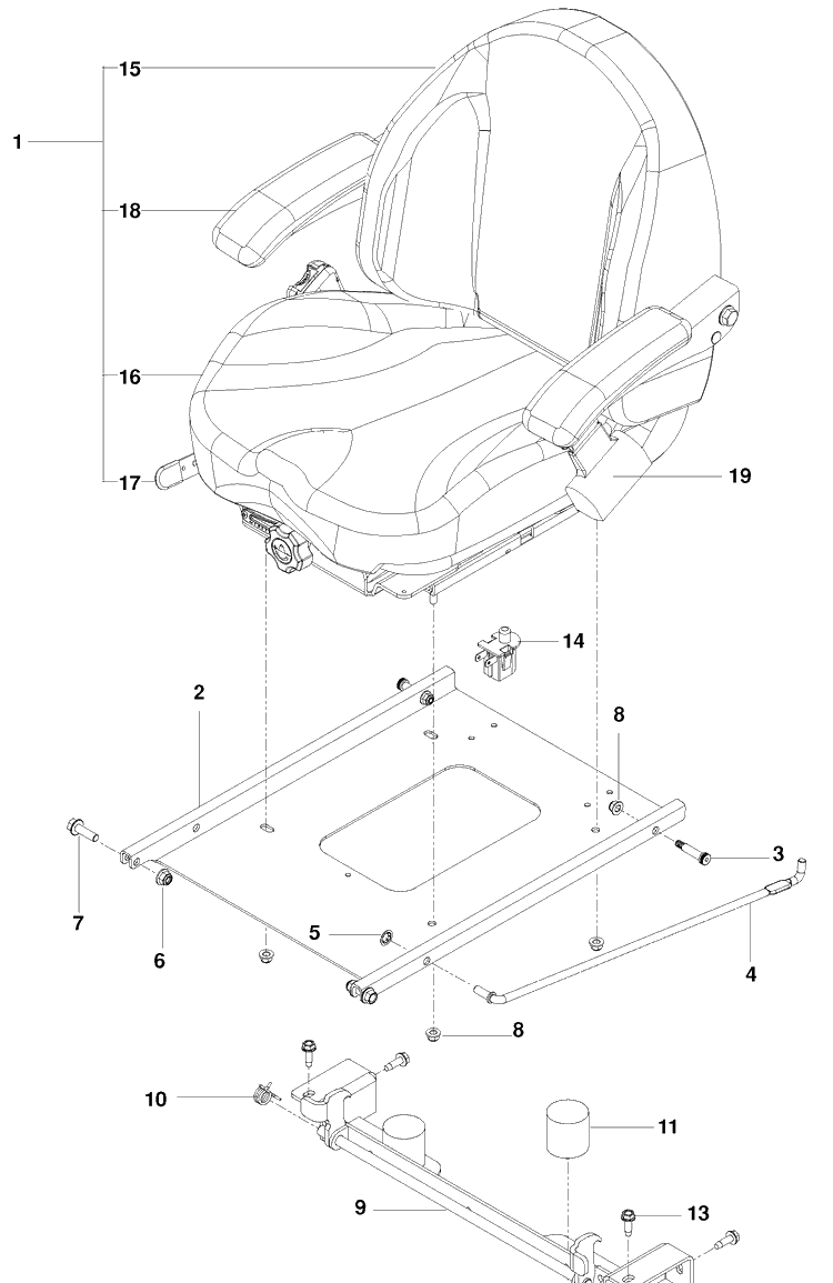 Seat Diagram and Parts List for PZ6029FX (966061201)(2010-01) Husqvarna Lawn Mower