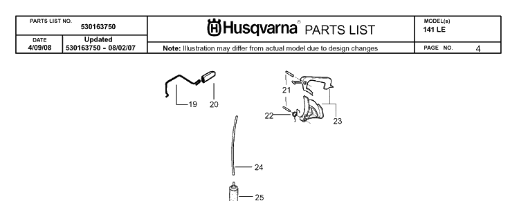 Throttle Controls Diagram and Parts List for 141LE 2008-06 Husqvarna Chainsaw