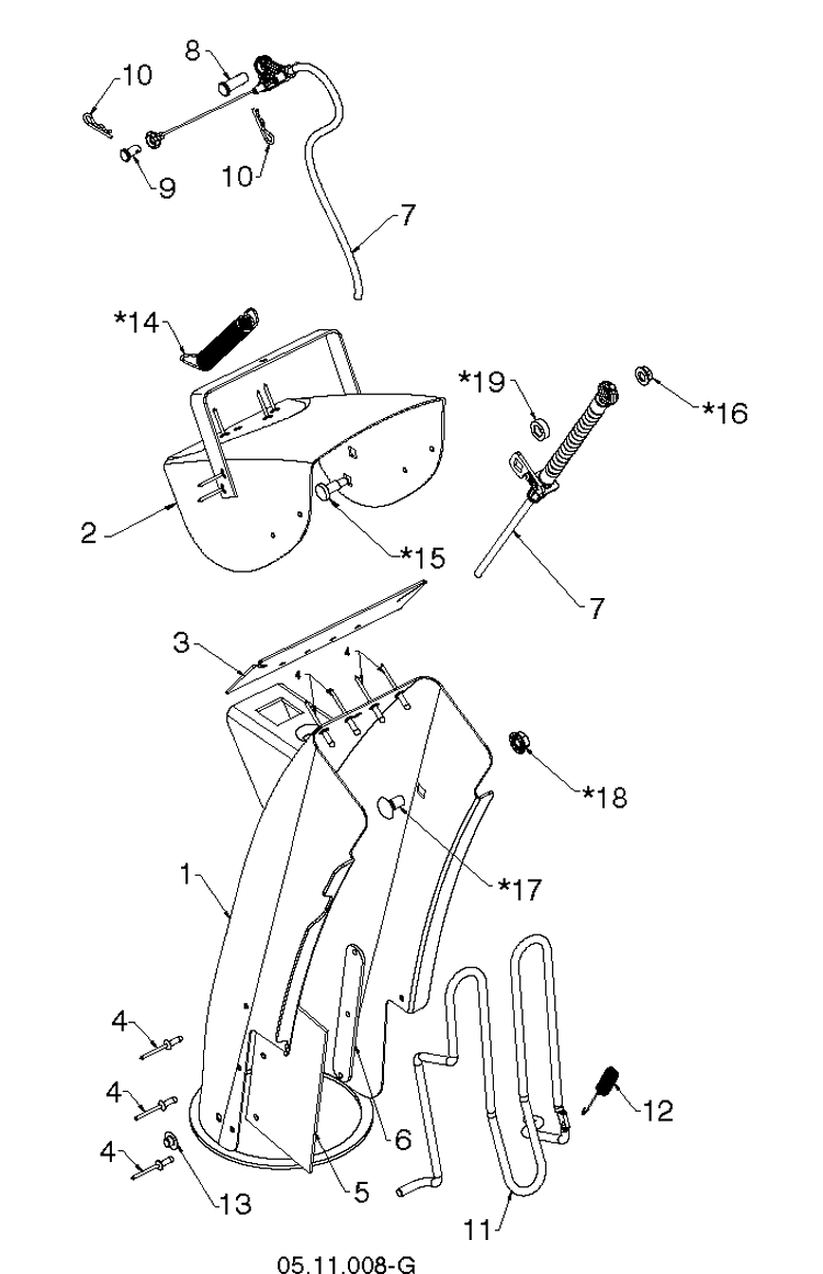 Control Panel And Discharge Chute 10 Diagram and Parts List for ST227P (96191008805)(2019-03) Husqvarna Snow Blower