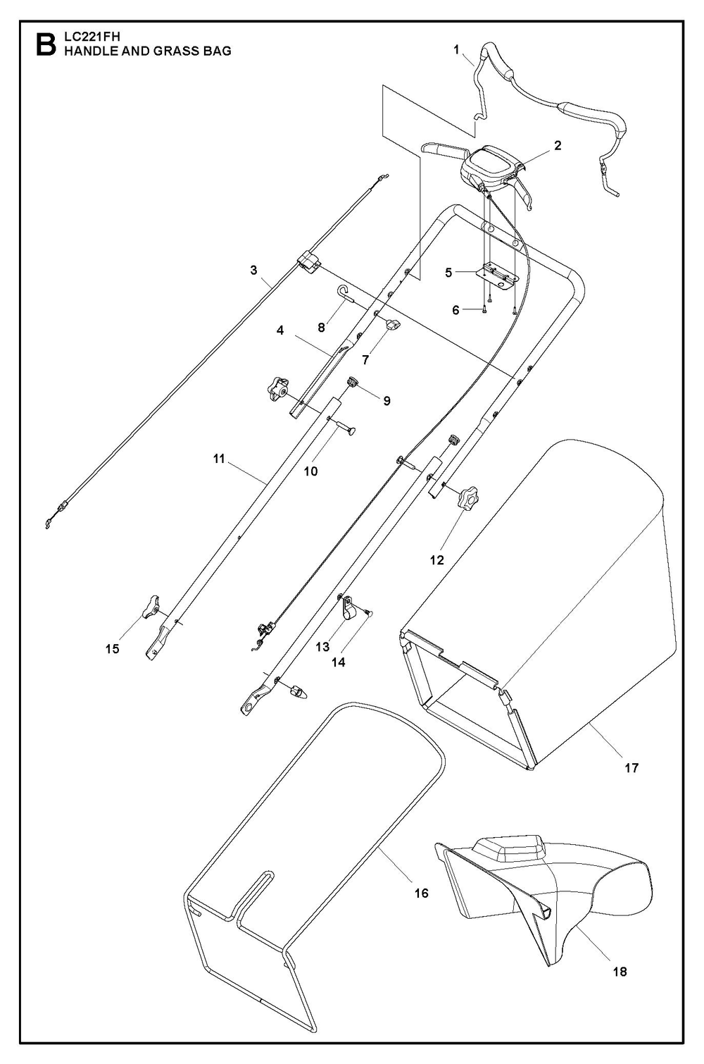 Handle Diagram and Parts List for L221FH  Husqvarna Lawn Mower