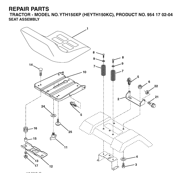 Seat Diagram and Parts List for YTH150XP (HEYTH150KC)(2004-06) Husqvarna Lawn Tractor