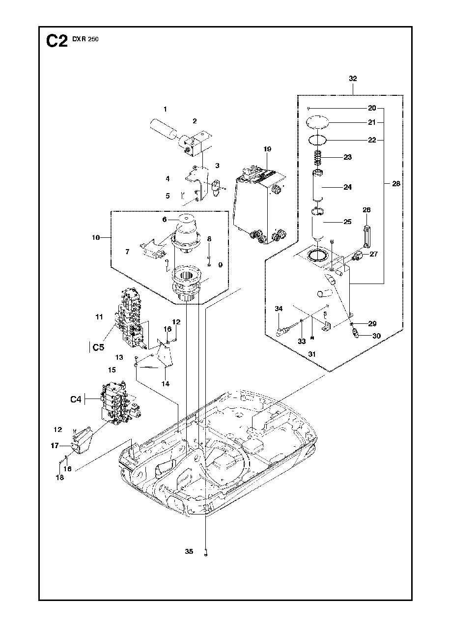 Power Pack Diagram and Parts List for DXR250 (11)(2010-09) Husqvarna Demolition Hammer