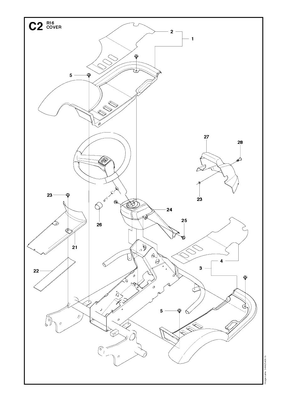 Cover Diagram and Parts List for R16 (965161601)(2010-07) Husqvarna Lawn Tractor