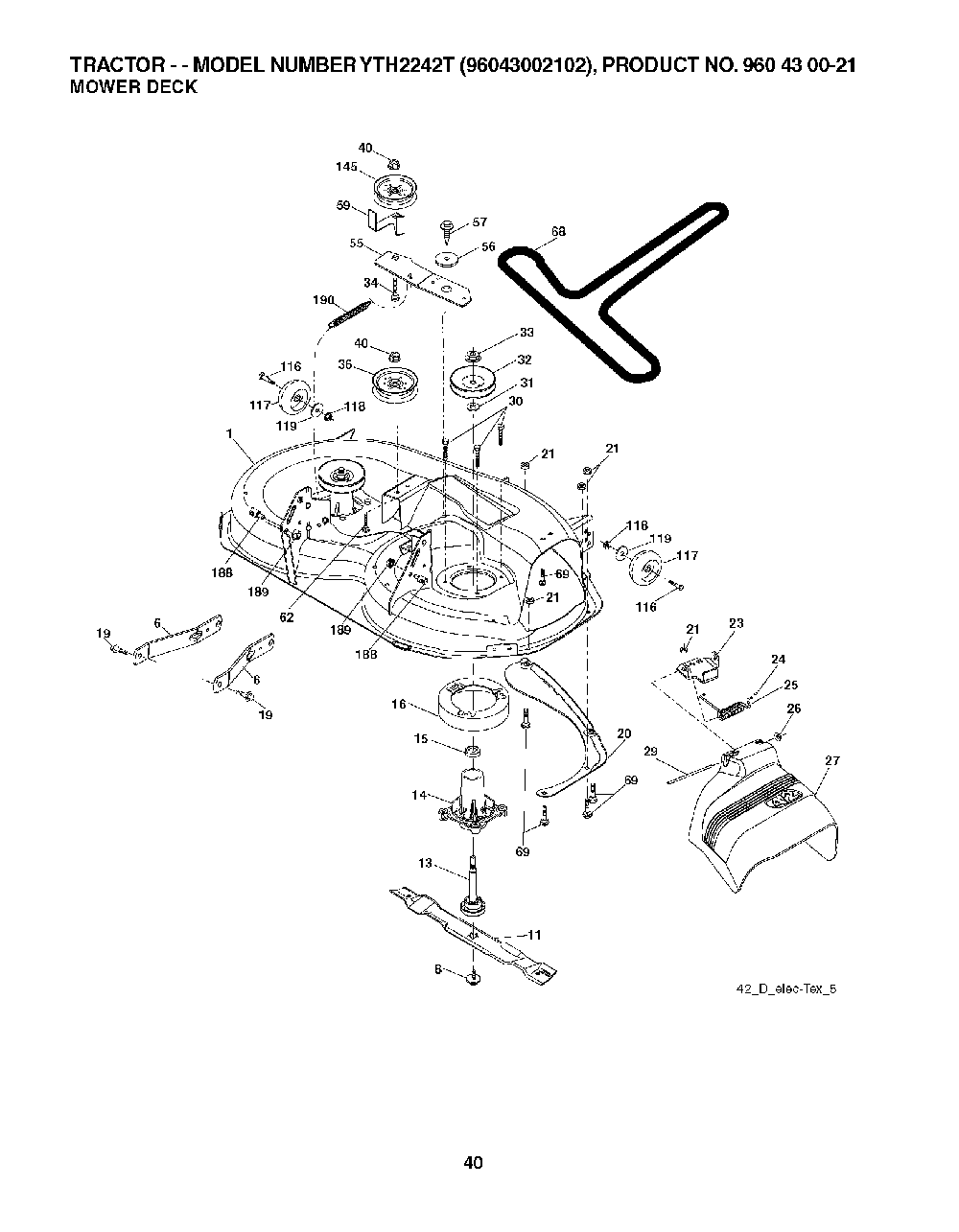 Mower Deck / Cutting Deck Diagram and Parts List for YTH2242T96043002102 2008-01 Husqvarna Lawn Tractor