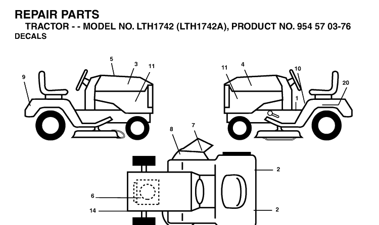 Decals Diagram and Parts List for LTH1742-LTH1742A 2002-11 Husqvarna Lawn Tractor