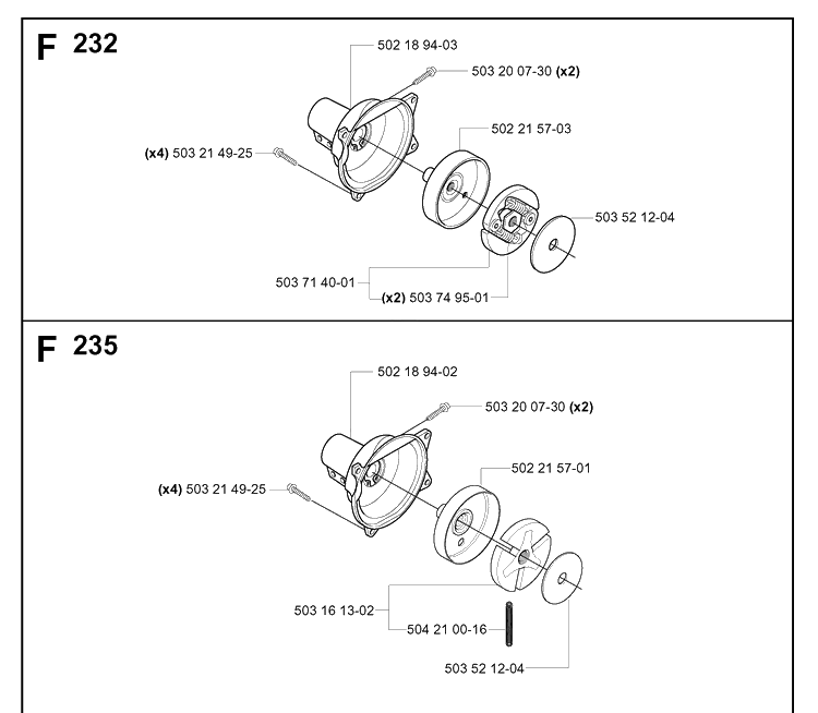 Clutch Diagram and Parts List for 232L 20060100001-20070100000 Husqvarna Edger