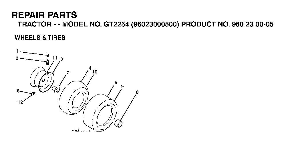 Wheels And Tires Diagram and Parts List for GT2254 (96023000500)(2005-05) Husqvarna Lawn Tractor
