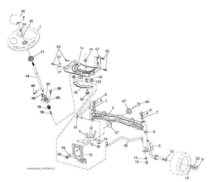 Steering Diagram and Parts List for YTH2246-223905 2017-12 Husqvarna Lawn Tractor