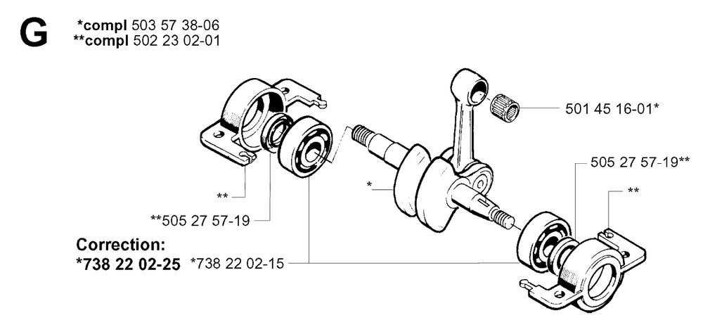 Crankshaft Diagram and Parts List for 240 20010100001 & Above Husqvarna Trimmer