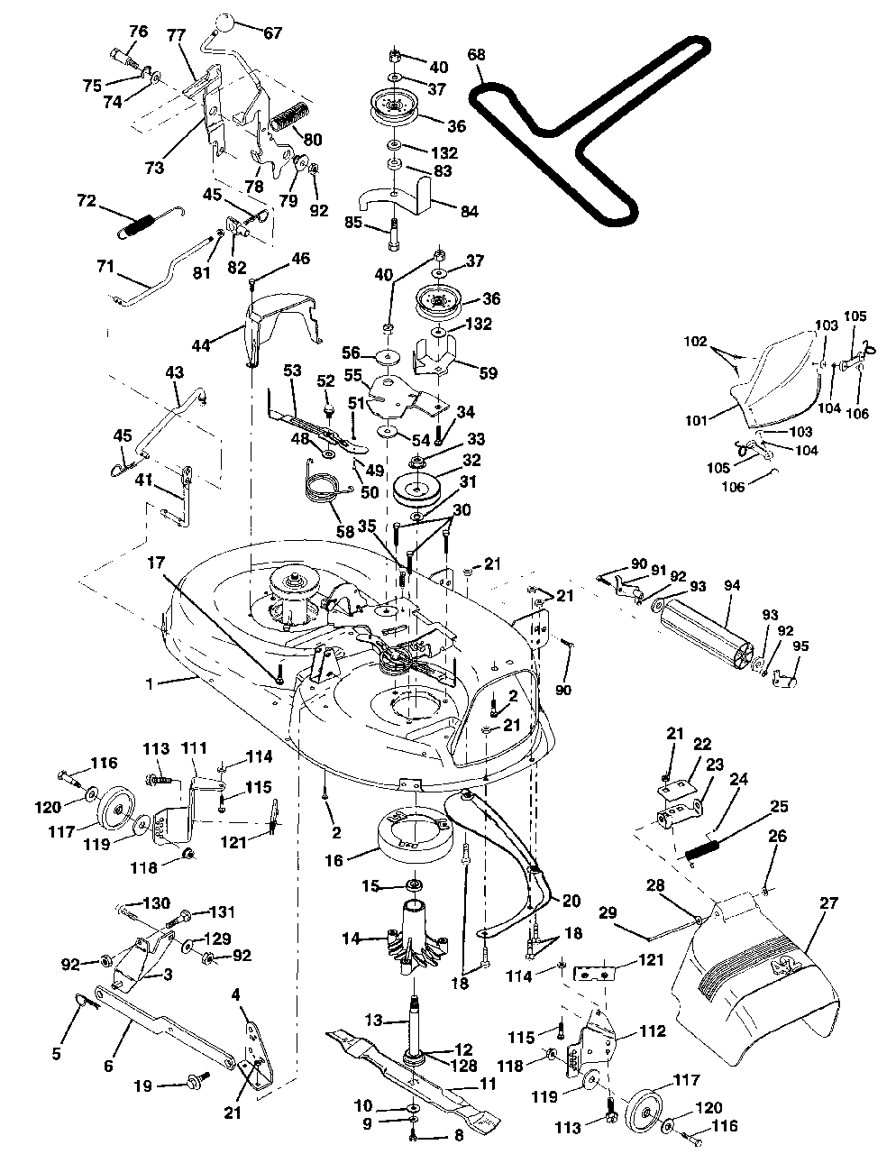 Mower Deck Diagram and Parts List for LT130 (954140004-A)(1997-12) Husqvarna Lawn Tractor