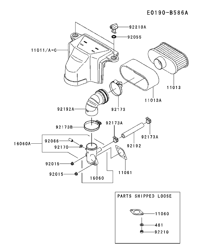 Air Filter And Muffler Diagram and Parts List for FS481V-BS55 2017-09 Husqvarna Engine