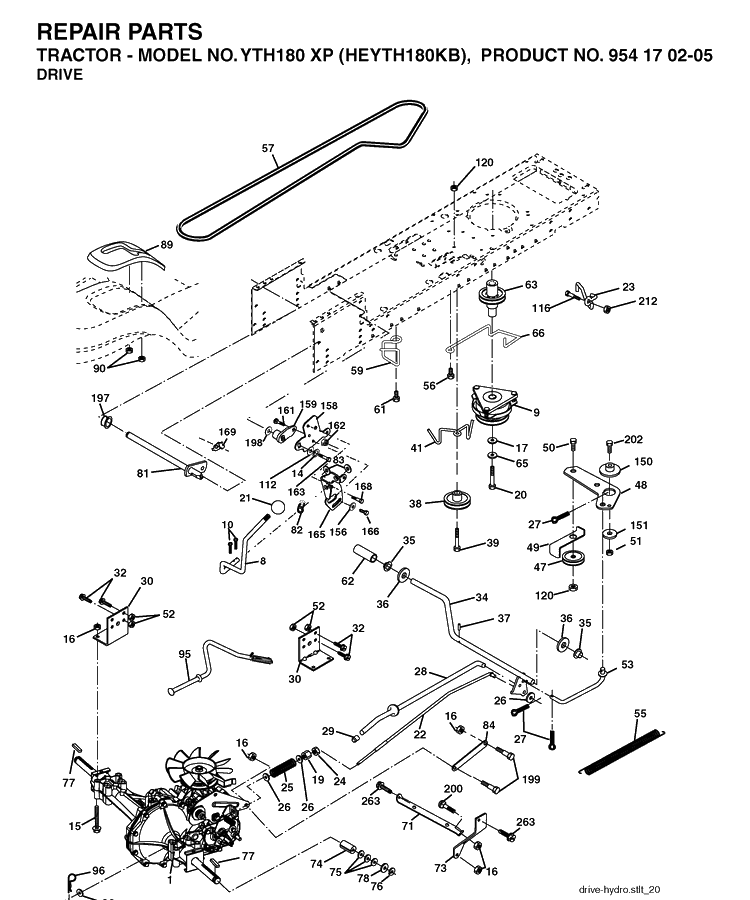 Drive Diagram and Parts List for YTH180XP (HEYTH180KB)(2004-01) Husqvarna Lawn Tractor