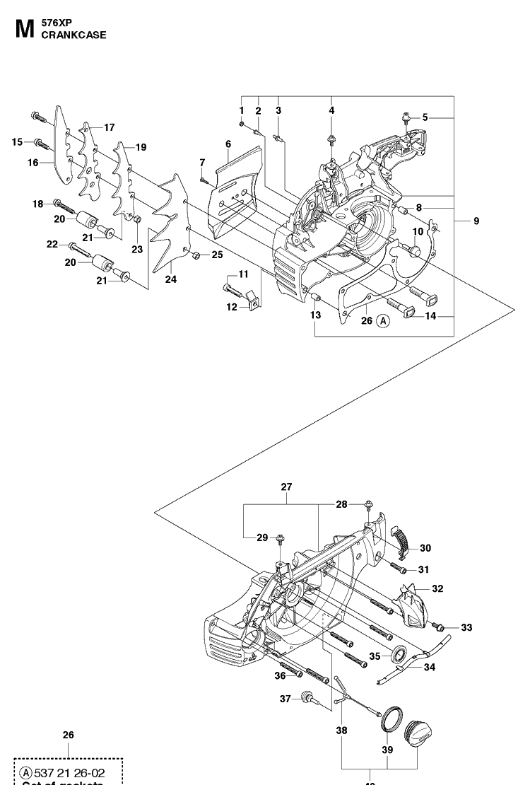 Crankcase 2 Diagram and Parts List for 576XP  Husqvarna Chainsaw