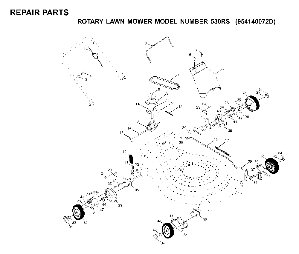 Repair Parts Diagram and Parts List for 530RS (954140072 D)(1999-12) Husqvarna Lawn Mower