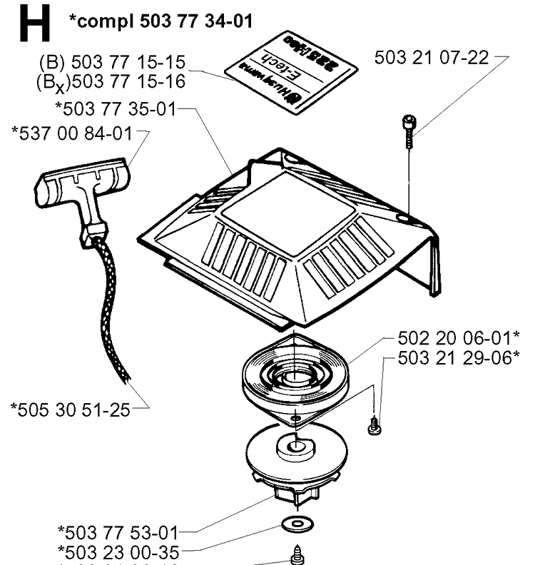 Starter Diagram and Parts List for 225B 20012200001-Current Husqvarna Leaf Blower / Vacuum