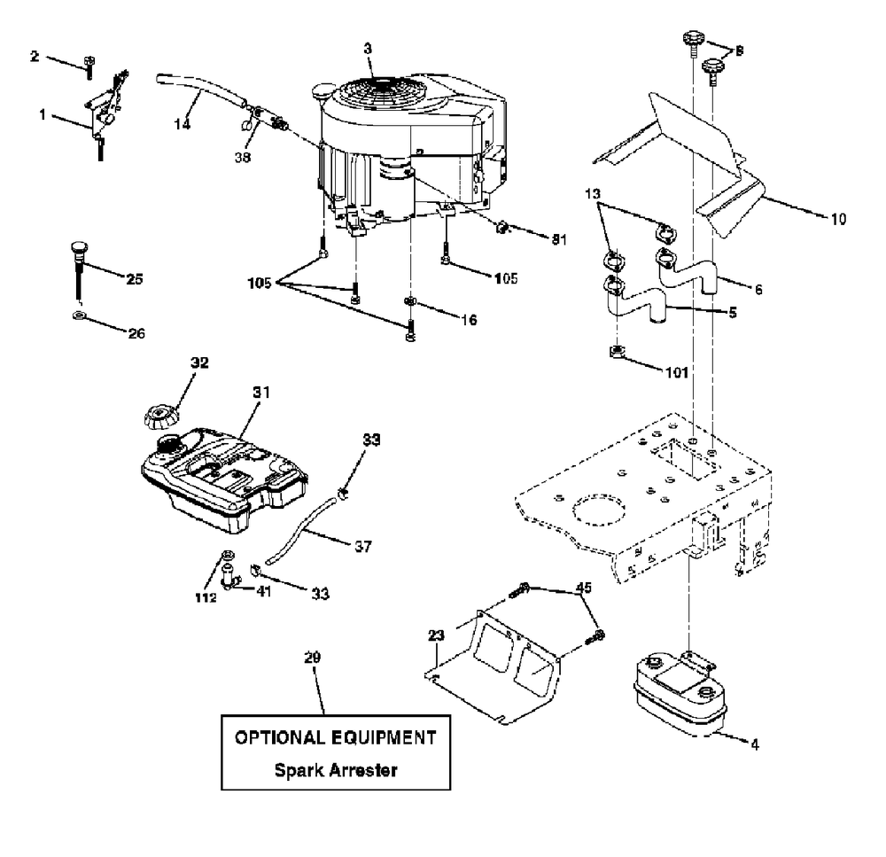 Engine Diagram and Parts List for YTH1542XP (954567253-G)(2003-03) Husqvarna Lawn Tractor