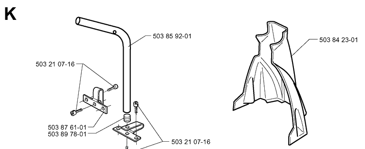 Handle Diagram and Parts List for 225HBV 19963100001-19970500000 Husqvarna Leaf Blower / Vacuum