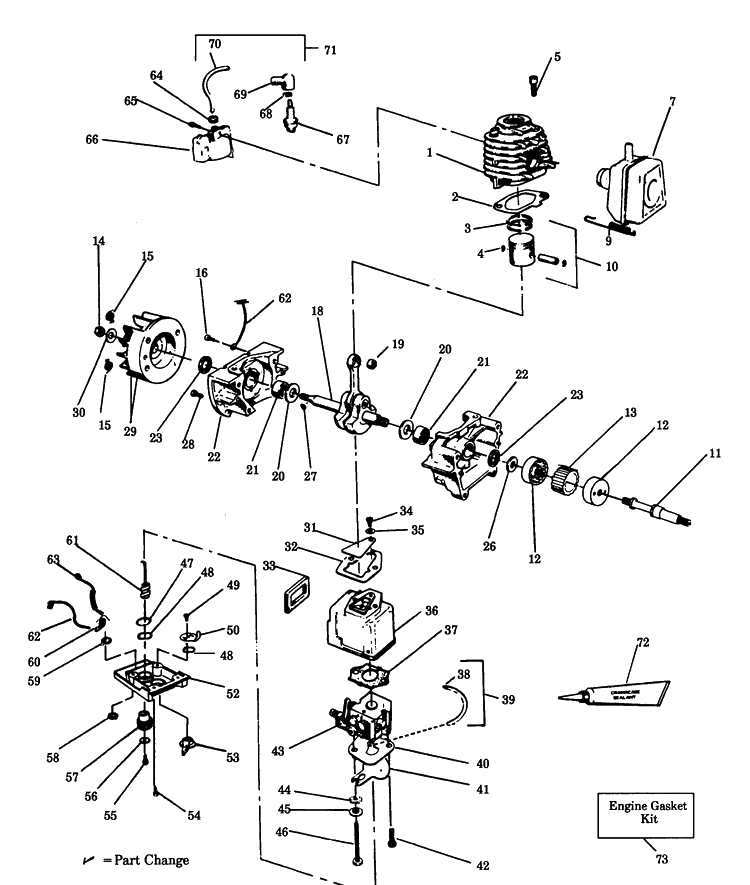 Engine Diagram and Parts List for 22HB 1988-01 Husqvarna Leaf Blower / Vacuum