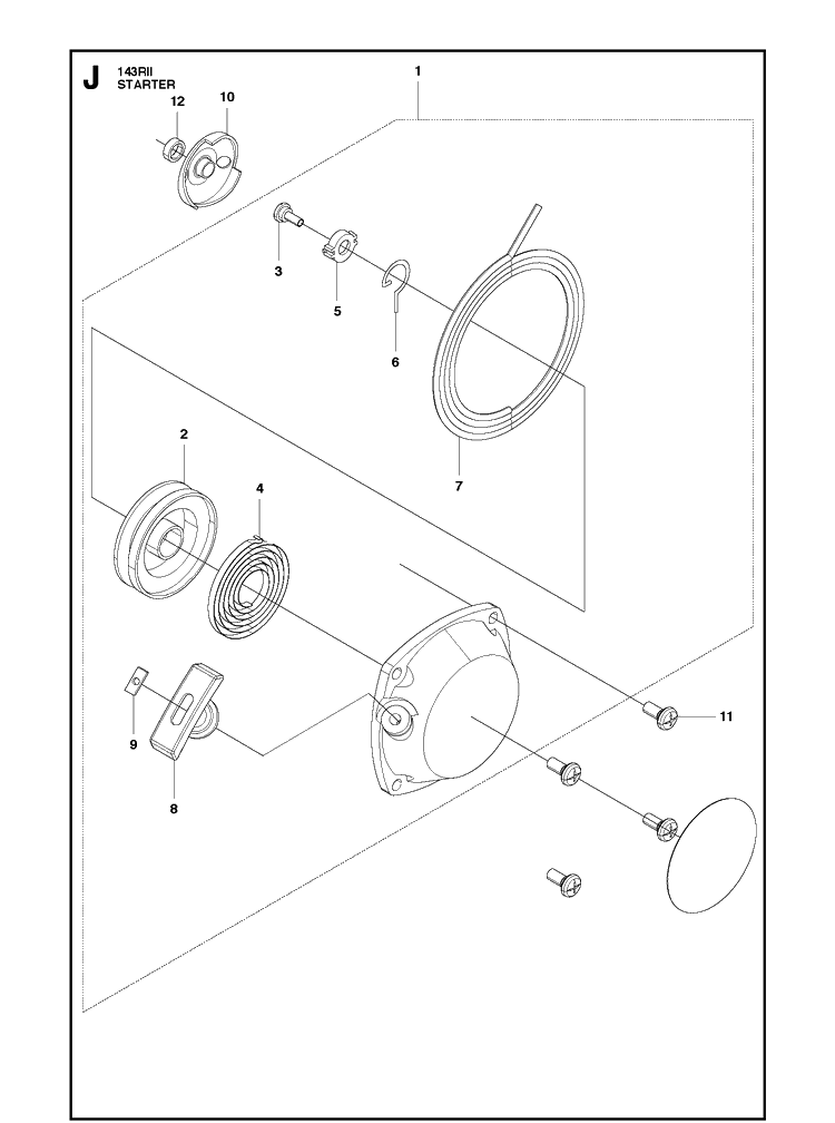 Starter Diagram and Parts List for 143RII 20090100001-20143600000 Husqvarna Brush Cutter