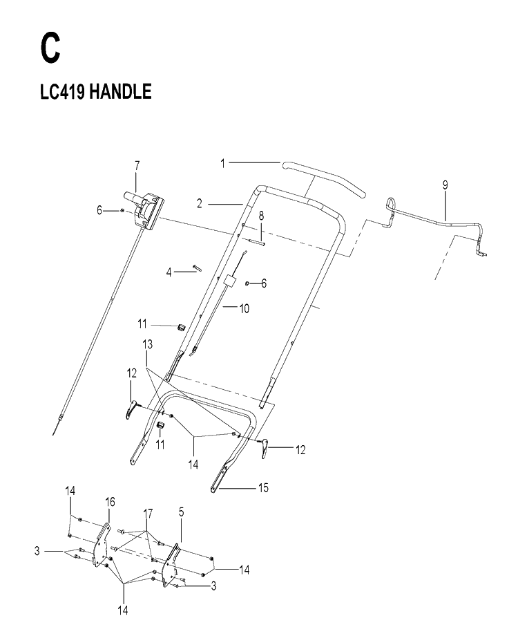 Handle Diagram and Parts List for LC419 2019-04 Husqvarna Lawn Mower