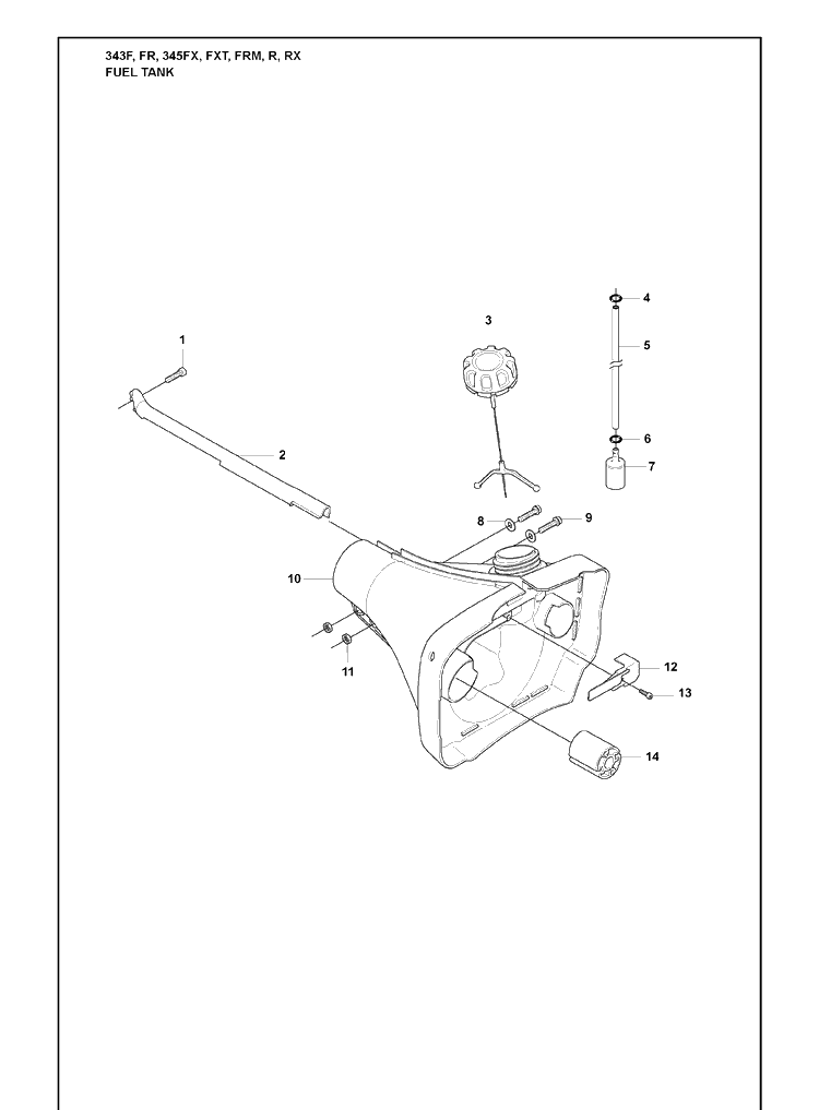 Fuel Tank Diagram and Parts List for 345FR 2008-05 Husqvarna Brush Cutter
