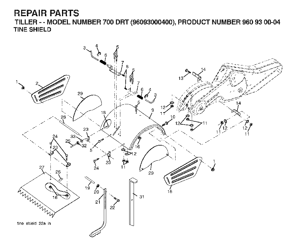 Tine Shield Diagram and Parts List for 700DRT (96093000400)(2006-02) Husqvarna Tiller