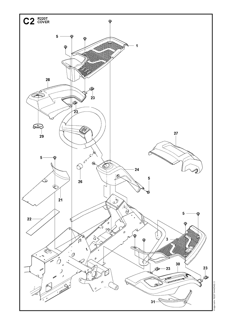 Cover Diagram and Parts List for R220T (966785701)(2017) Husqvarna Lawn Mower