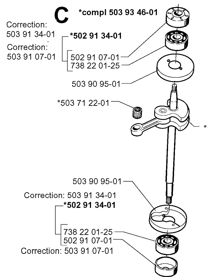 Crankshaft Diagram and Parts List for 225HBV 19970500001-20000100000 Husqvarna Leaf Blower / Vacuum