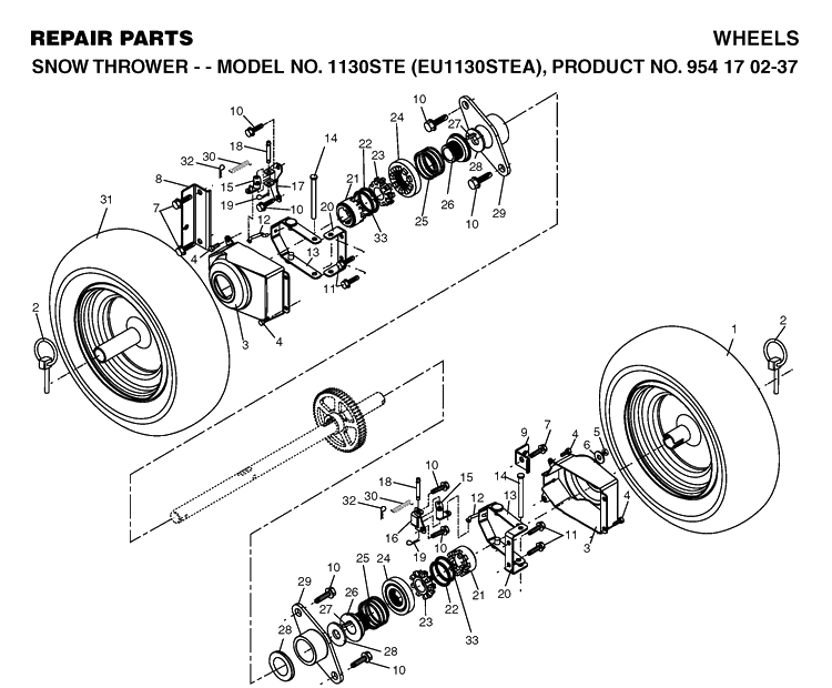 Wheels And Tires Diagram and Parts List for 1130STE (EU1130STEA)(2004-09) Husqvarna Snow Blower