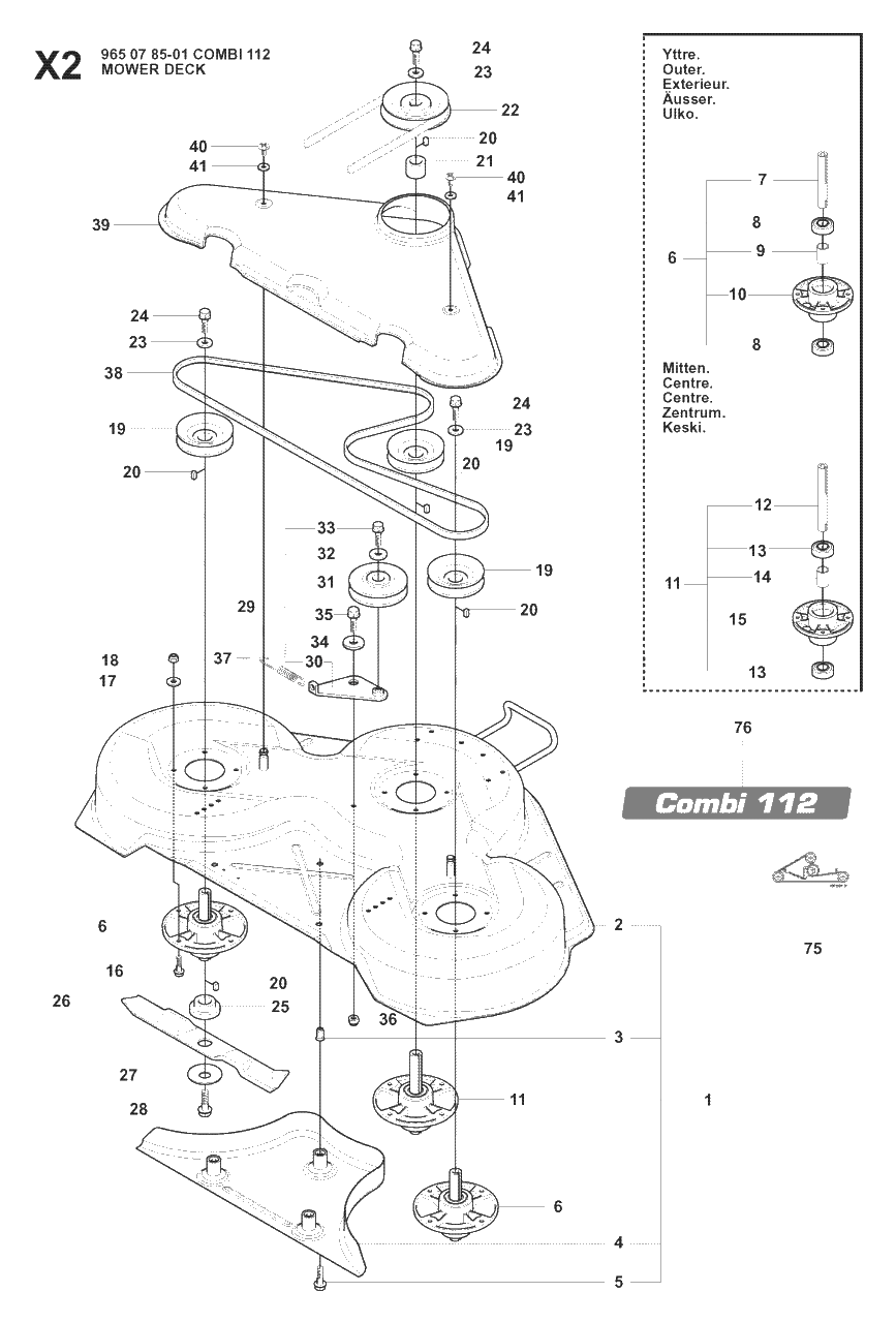 Mower Deck / Cutting Deck 4 Diagram and Parts List for R175AWD (965105001)(2008-06) Husqvarna Lawn Tractor