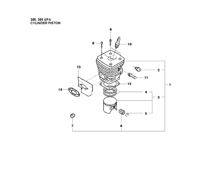 Cylinder Piston Diagram and Parts List for 395XP/ (XPG - 395 XP EPA)(20102200001-20163899999) Husqvarna Chainsaw