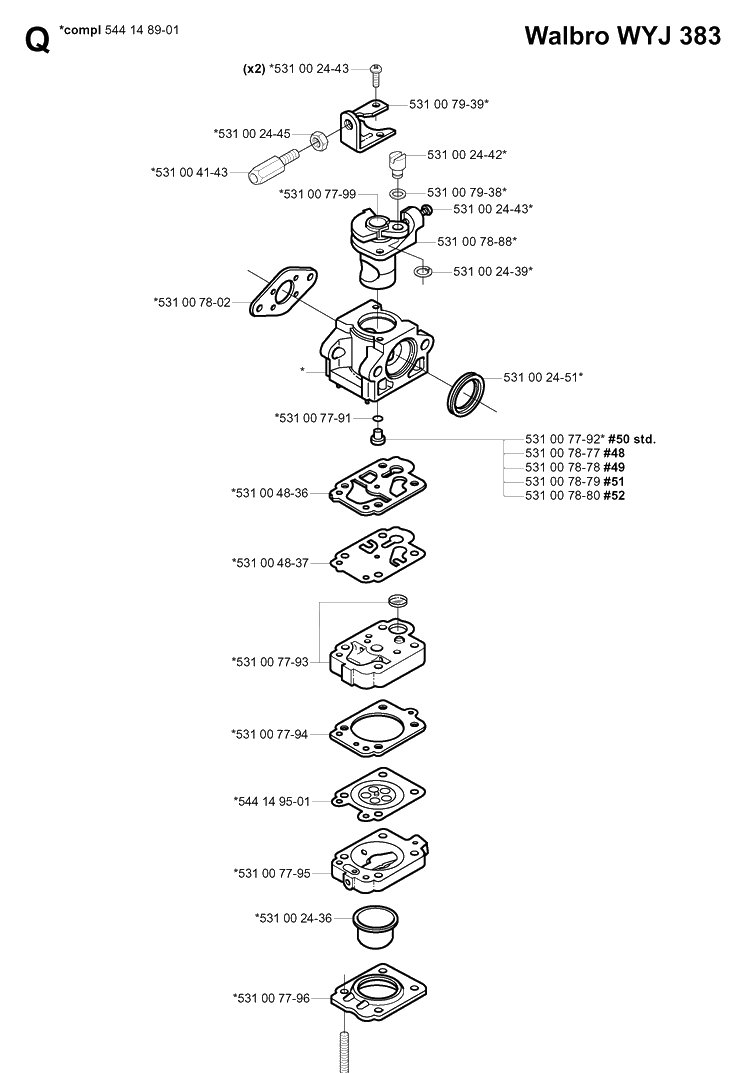 Carburetor Details Diagram and Parts List for 143R 20054100001-20065299999 Husqvarna Brush Cutter