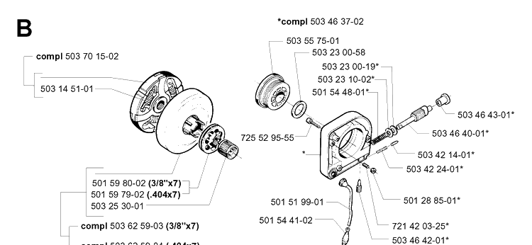 Clutch And Oil Pump 2 Diagram and Parts List for 395XP/ (XPG)(20051800001-20070100000) Husqvarna Chainsaw
