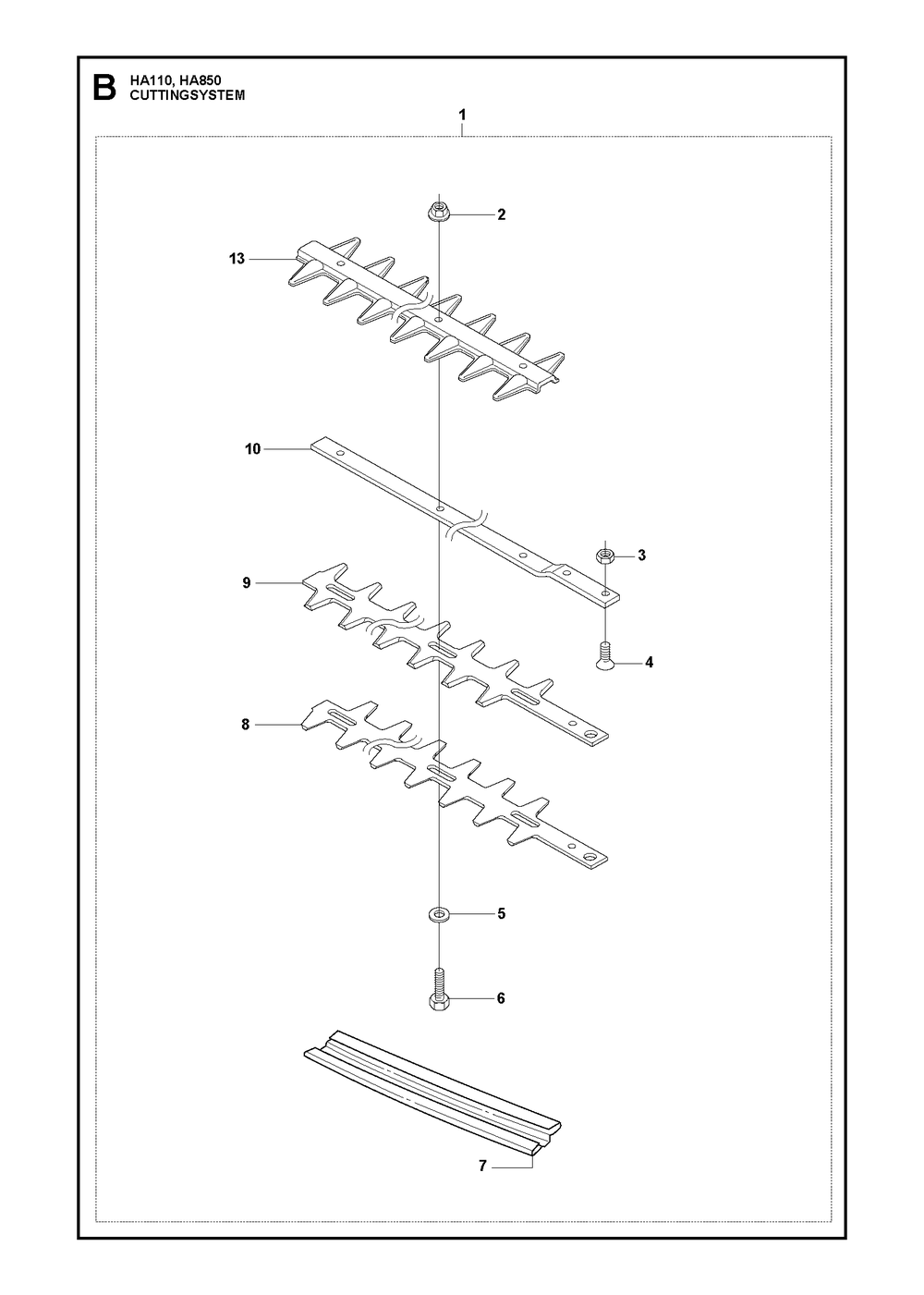 Cutting Equipment Diagram and Parts List for HA850 537196606 Husqvarna Hedge Trimmer