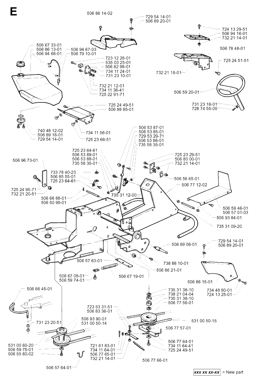 Chassis / Frame Diagram and Parts List for PF18 2000-02 Husqvarna Lawn Tractor
