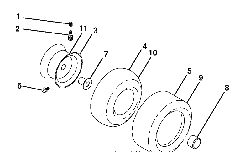 Wheels And Tires Diagram and Parts List for YTH2042 (96043009201)(2010-02) Husqvarna Lawn Mower
