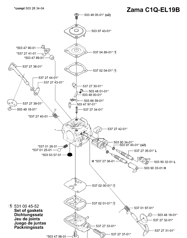 Carburetor Parts Diagram and Parts List for 338XPT 2004-08 Husqvarna Chainsaw