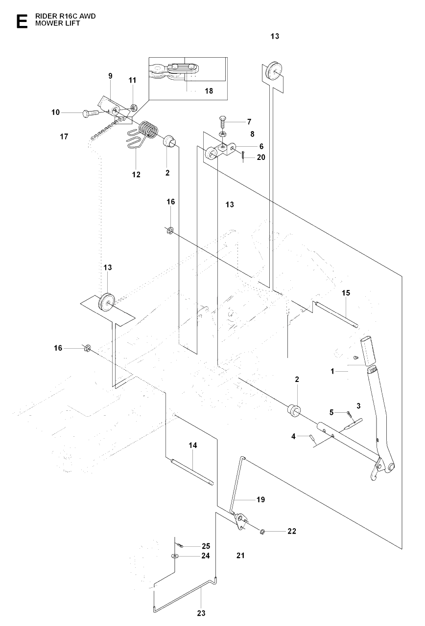Mower Lift / Deck Lift Diagram and Parts List for R16CAWD (966830301)(2009-04) Husqvarna Lawn Tractor