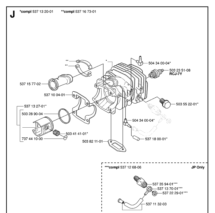 Cylinder Piston Diagram and Parts List for 339XP 20063600001-20100600000 Husqvarna Chainsaw