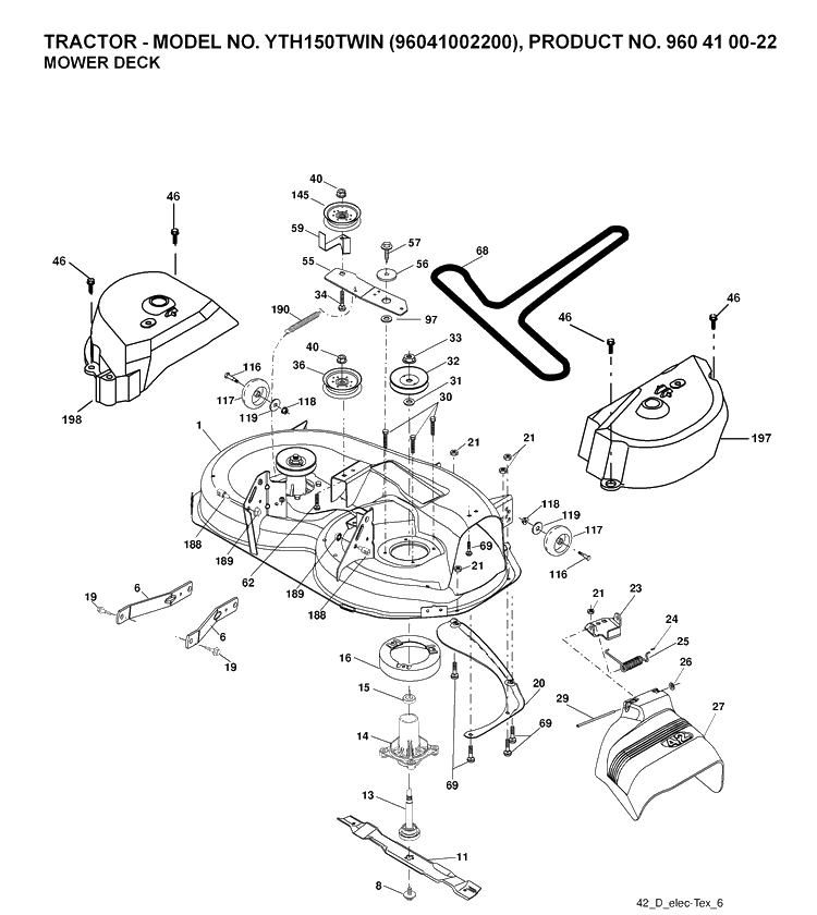 Mower Deck / Cutting Deck Diagram and Parts List for YTH150 (96041002200)(2007-04) Husqvarna Lawn Tractor